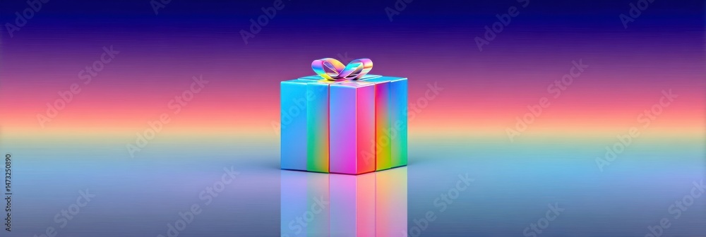 Poster Floating Gift Radiating Colorful Aura Against a Vibrant Gradient Background Creating a Magical Atmosphere