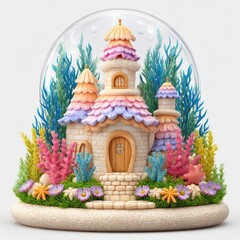 Fototapeta premium Pastel Castle in Glass Dome Miniature Seascape