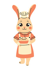 Cartoon bunny baker with cake. Flat vector illustration.