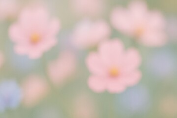 Obraz premium Soft-focused abstract floral backdrop, out-of-focus gentle blooms in pastel shades, dreamy blur and artistic softness