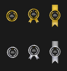best seller label badge silver and gold color with ribbon elegant color 