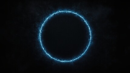 Fototapeta premium A glowing blue energy ring forms a perfect circle against a dark background, emitting a mysterious and futuristic vibe.