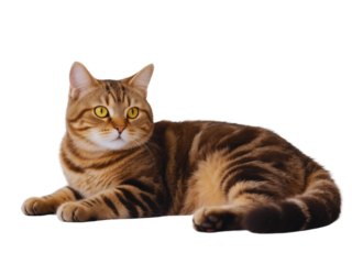 Adorable Tabby Cat Lying Down on Black Background