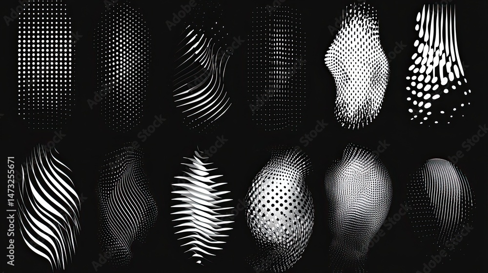 Poster set of abstract halftone design elements