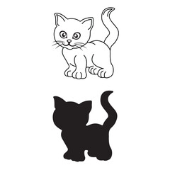 Cute Kitten Silhouette Art in Black and White