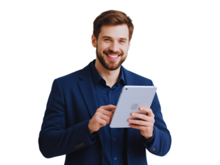 Smiling businessman using tablet computer