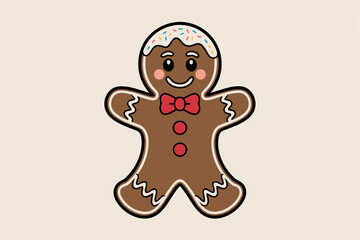 Obraz premium Cute gingerbread man with sprinkles and bowtie celebrating christmas holiday season