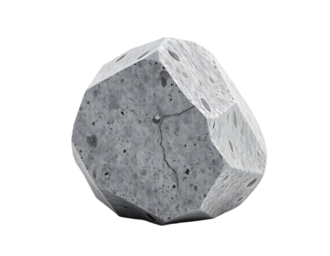 Faceted Concrete Stone with Cracks and Texture on a Transparent Background