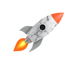 Stylized 3D Rocket with Marble Texture and Orange Flames