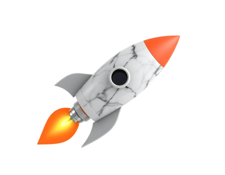 Stylized 3D Rocket with Marble Texture and Orange Flames