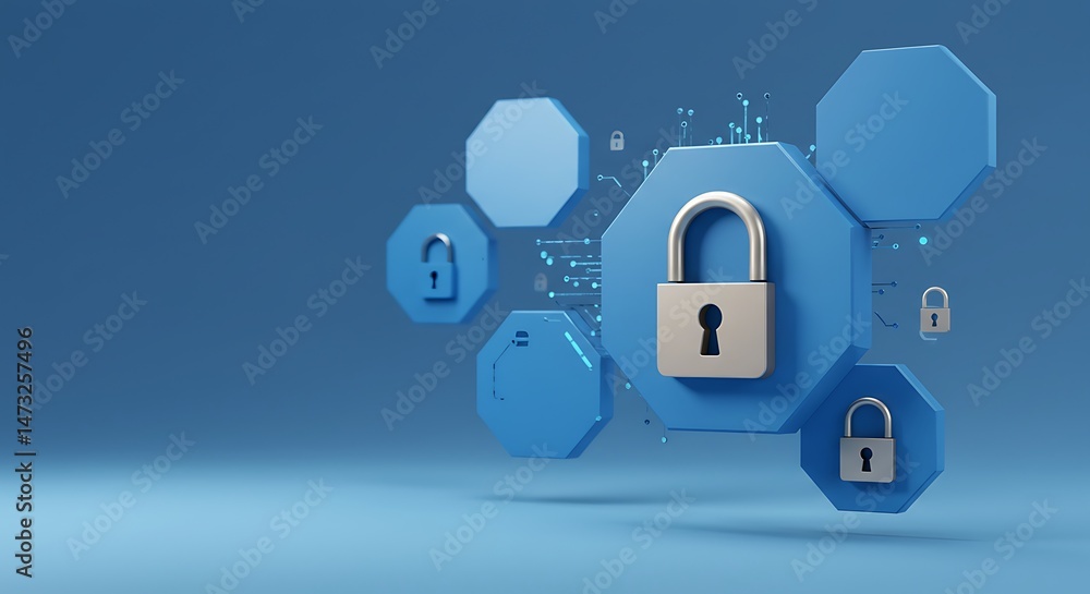 Poster security padlock cyber data protection and network safety concept for internet of things iot solutio