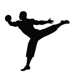 Black and White Silhouette of Man Playing Football – Dynamic Sports Pose in Minimal Vector Style

