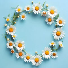 Obraz premium Daisy Flower Wreath: Bright and Colorful Floral Background for Creative Nature-Inspired Home Decor