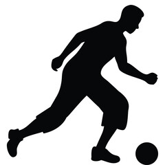 Black and White Silhouette of Man Playing Football – Dynamic Sports Pose in Minimal Vector Style

