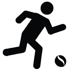 Black and White Silhouette of Man Playing Football – Dynamic Sports Pose in Minimal Vector Style

