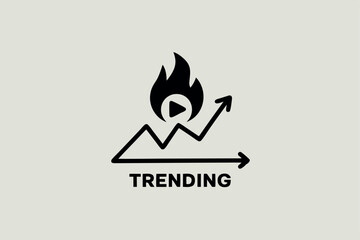 Trending video icon with flame and increasing arrow representing popularity and growth
