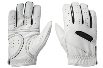 White sporty golf gloves front and back view on isolated background

