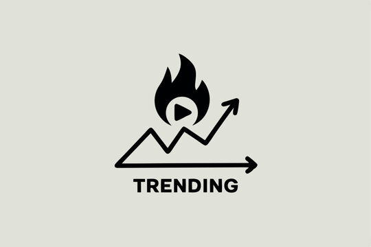 Trending video icon with flame and increasing arrow representing popularity and growth