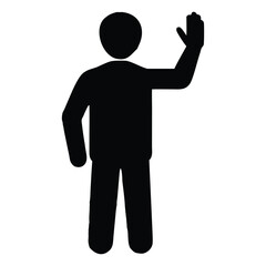 Silhouette of Man Waving or Signaling – Side or Rear View with One Hand Raised, Clean Black on White Vector Style

