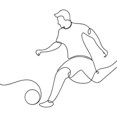 Line Art of Man Playing Football – Minimalist Sports Illustration, Dynamic Pose

