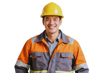 Smiling Asian Construction Worker in Safety Gear
