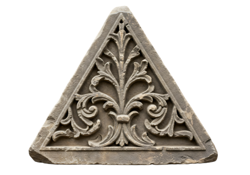 Stone carving triangle floral art on white background on transparent background