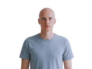 Portrait of a Bald Man with Blue Eyes Wearing a Gray T Shirt