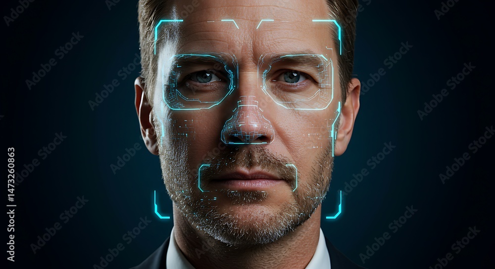 Poster face recognition technology concept biometric scanning of a man for security access system