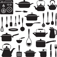 Essential Kitchen Tools Silhouette Set

Modern Chef Cooking in Kitchen Vector

Minimalist Kitchen Utensils Illustration

Silhouette of Home Kitchen Interior

Baking and Cooking Utensil Design