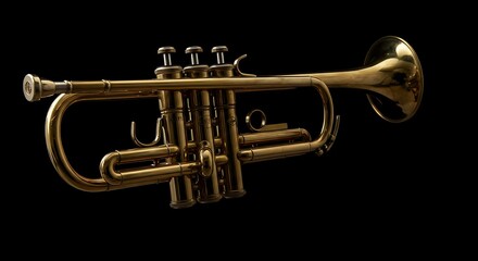 Obraz premium Explore the golden trumpet a musical instrument for jazz and classical music on black background