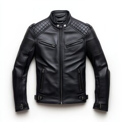 Classic Black Leather Jacket with Quilted Shoulders and Zipper Detail