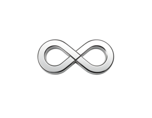3D Rendered Metallic Infinity Symbol on Transparent Background