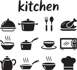 Essential Kitchen Tools Silhouette Set

Modern Chef Cooking in Kitchen Vector

Minimalist Kitchen Utensils Illustration

Silhouette of Home Kitchen Interior

Baking and Cooking Utensil Design