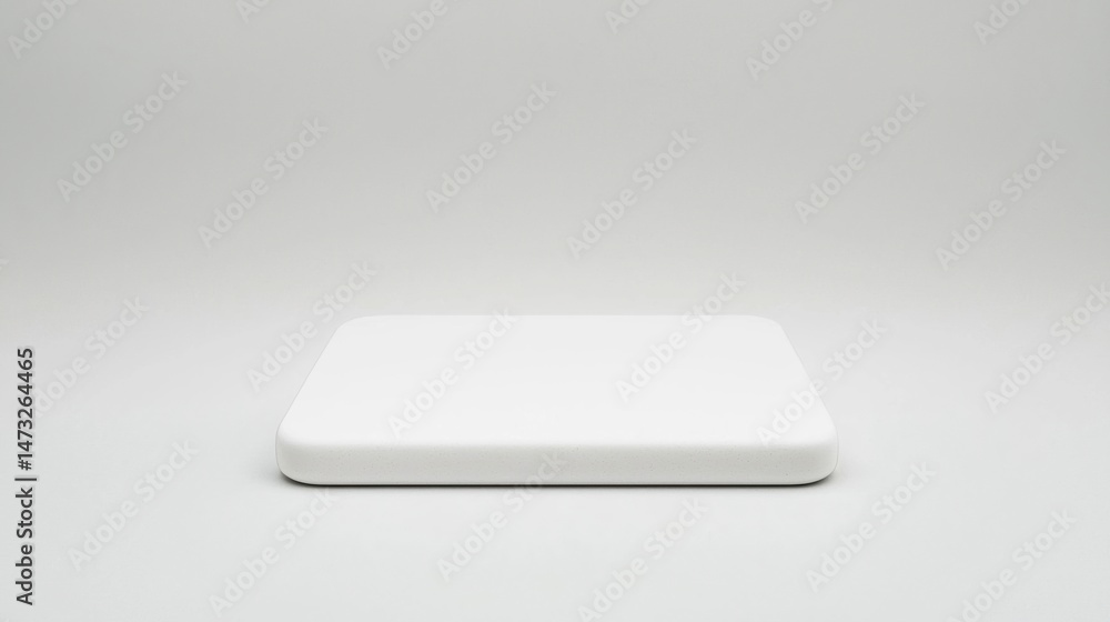 Poster a minimalistic, white rectangular platform with rounded edges placed against a plain, light backgrou