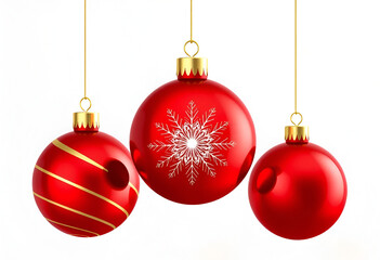 Red christmas balls with golden ribbon decoration isolated on white background

