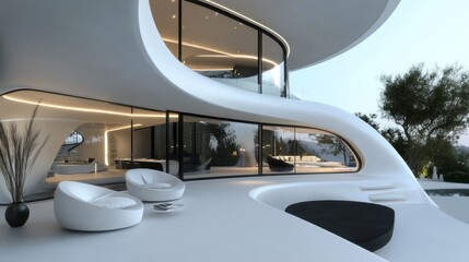 Fototapeta premium Futuristic architectural marvel: a modern home with smooth lines and curves
