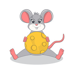 Cute Mouse Character Isolated on White Background. Vector Illustration in Cartoon Style.