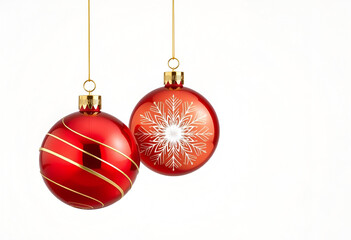 Red christmas balls with golden ribbon decoration isolated on white background

