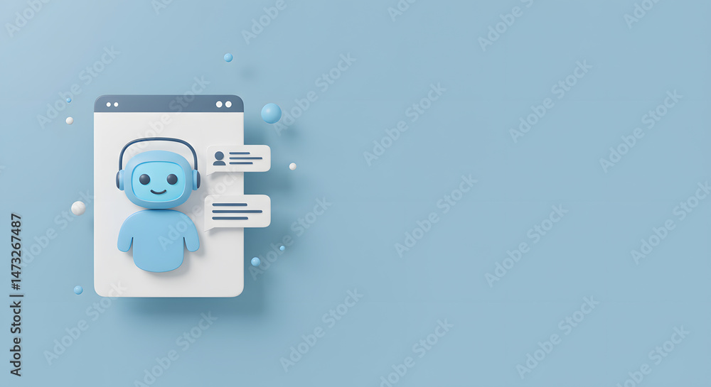 Poster ai chatbot customer support 3d render of a friendly robot providing online assistance and answering 