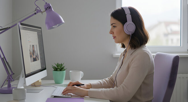 A girl journaling with a tea cup beside her, self-care concept in clean flat design, warm beige tones

