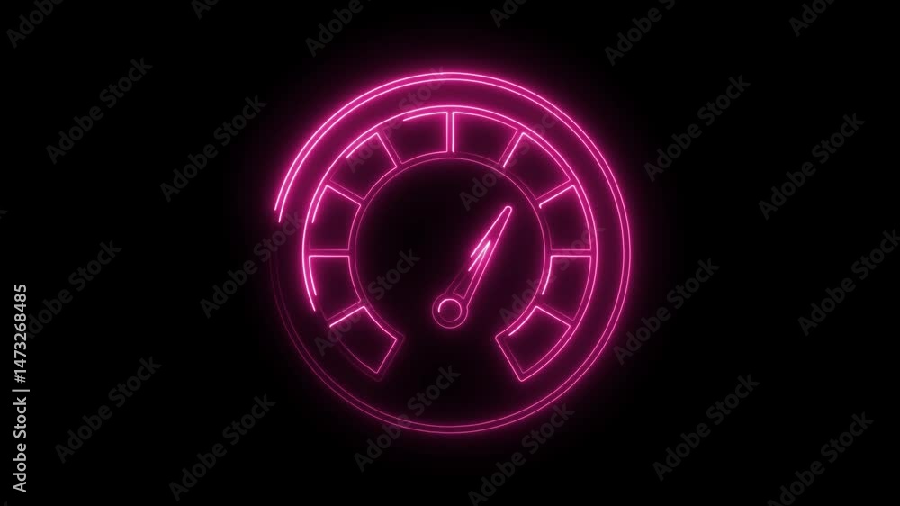 Poster neon speedometer graphic animation loop with pink glow on a black background