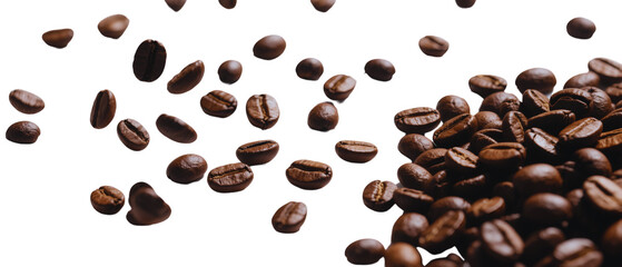 Obraz premium Roasted Coffee Beans Falling and Piling Up