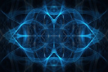 Fototapeta premium Blue abstract lines forming radiant symmetrical pattern resembling energy waves and modern digital technology background.