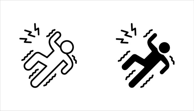 Electric shock icon set, electrocuted person, vector illustration on white background