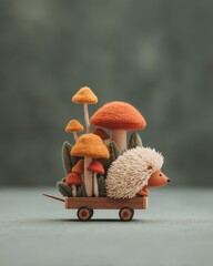 Knitted hedgehogs mushroomladen wagon adventure
