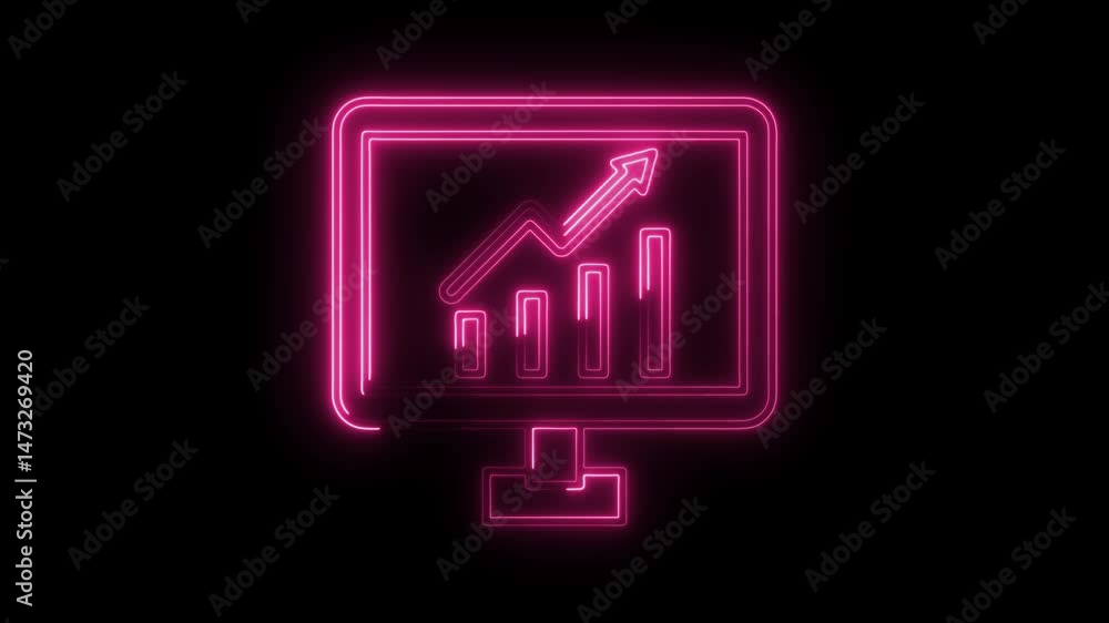 Poster pink neon computer screen graph with upward arrow displaying increasing financial growth