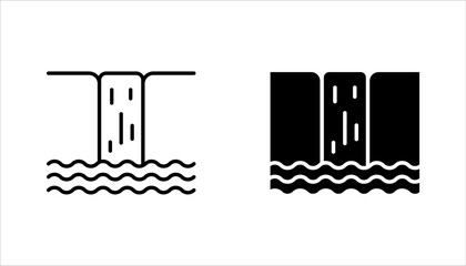 Waterfall icon set. Nature and mountain. Landscape, vector illustration on white background