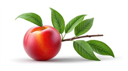 Realistic Peach Fruit on Plan white Background