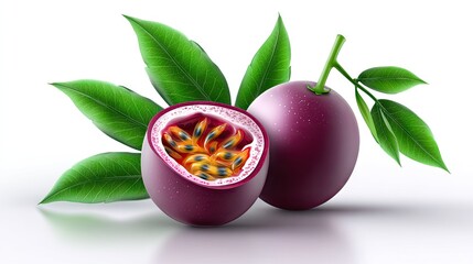 Realistic Passion Fruit on Plan white Background