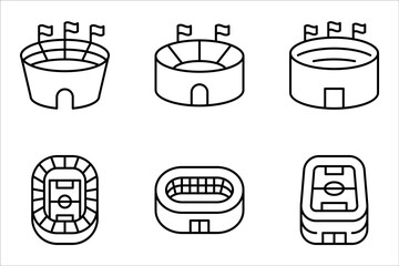 Sports stadium line icon set. Arena with flag sign. vector illustration on white background